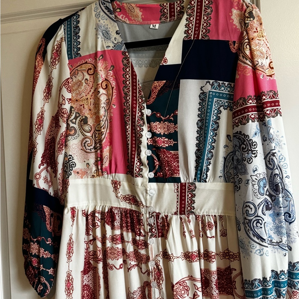 Colorful Patchwork Button-Down Dress - image 1